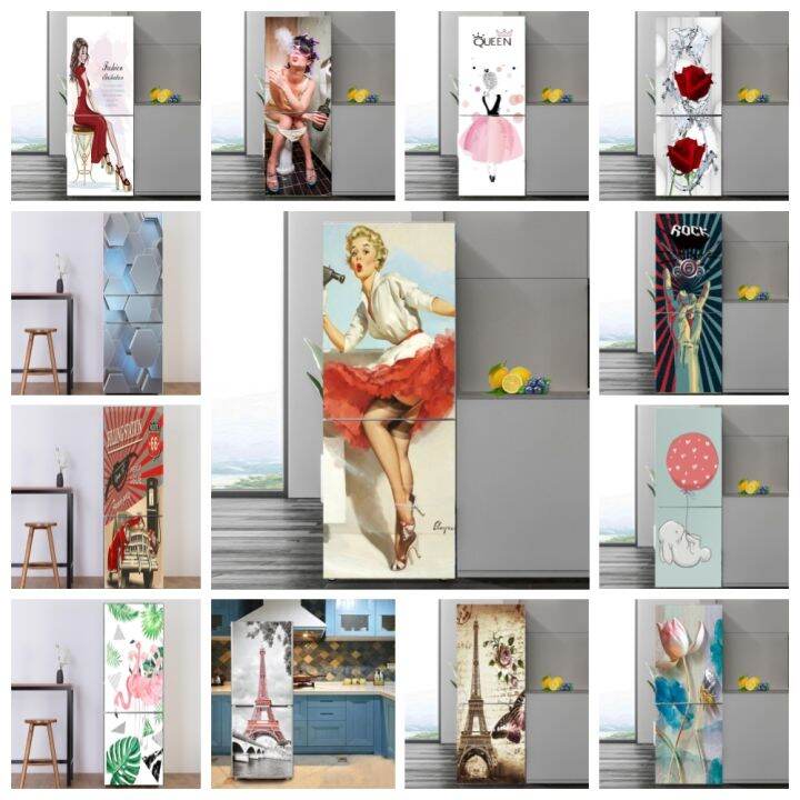 cw-watercolor-woman-fridge-stickers-tiger-refrigerator-sticker-self-adhesive-wallpaper-door-cover-film-decoration