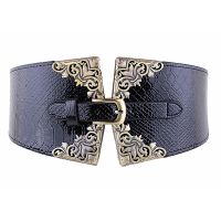 [Selling] New Lady Women Elastic Waistband Wide Waist Belt Retro Metal Buckle Faux Leather Red Brown