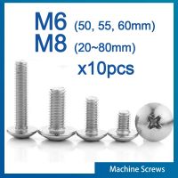 10pcs/lot Cross Recessed Truss Head Machine Screw M6 50 55 60mm M8 20- 80mm Mushroom Big Flat Head 304 Stainless Steel Phillips Nails Screws  Fastener