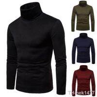 【hot】☁๑∈  Mens Sweaters Knitted Pullover Turtleneck Sleeve Plain Stretch Blouse Shirt Male Top Sweater