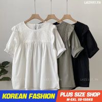 Plus size เสื้อผ้าสาวอวบ❤ เสื้อสาวอวบอ้วน ไซส์ใหญ่ ผู้หญิง ทรงหลวม แขนสั้น คอกลม สีขาว ฤดูร้อน สไตล์เกาหลีแฟชั่น V728