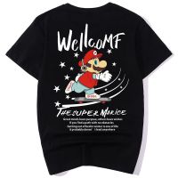 【Hot Sale】 trendy brand design cartoon printing mens short-sleeved T-shirt popular personality all-match pure large size half-sleeve