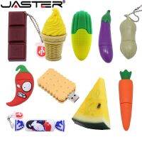 JASTER แฟลชไดร์ฟ USB ผลไม้64GB ไอศกรีมชอกโกแลตปากกาผักไดรฟ์แครอทพริกหน่วยความจำ32GB สีลูกกวาดมะเขือม่วง