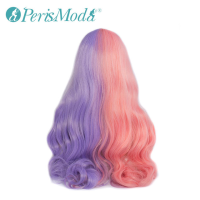 Long Wavy Half Pink and Half Purple 32 Inch Synthetic Lace Front Wigs for Women PerisModa Middle Part Cosplay Party Lace Wigs ของขวัญ ของขวัญ