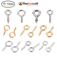 Beebeecraft 10-100 PC 304 สแตนเลสสกรูหมุดหมุดตาหมุดตะขอตาไก่สกรูเกลียวตะขอตะขอหมุด Bails สำหรับครึ่งเจาะลูกปัดเครื่องประดับทำ