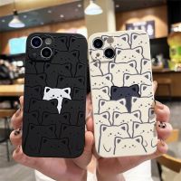 Cute Cartoon Cat Phone Cover For iPhone 11 12 13 14 Pro XS Max X XR 7 8 14Plus 13Mini Candy Color Soft Couple Silicone TPU Case