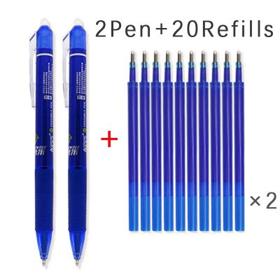 2 20Pcs Large Capacity Ink Erasable Refills 0.5mm Bullet Nib Erasable Gel Pen Washable Handle Office School Writing Supplies