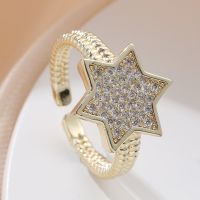 [COD] ring cross-border fashion personality hexagram open ins ladies micro-inlaid zircon copper plated real gold