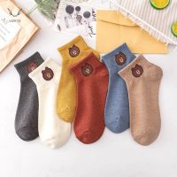 Fashion Girls Korean Printed Bear Ankle Socks Uni Iconic Socks Breathable Foot Colorful Cotton Socks