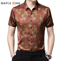 บุรุษเสื้อดอกไม้ Camisas Sociais Masculinas De Luxo ฤดูร้อนยี่ห้อผ้าไหมซาตินกุหลาบพิมพ์ปุ่มขึ้นเสื้อผู้ชายเสื้อฮาวาย