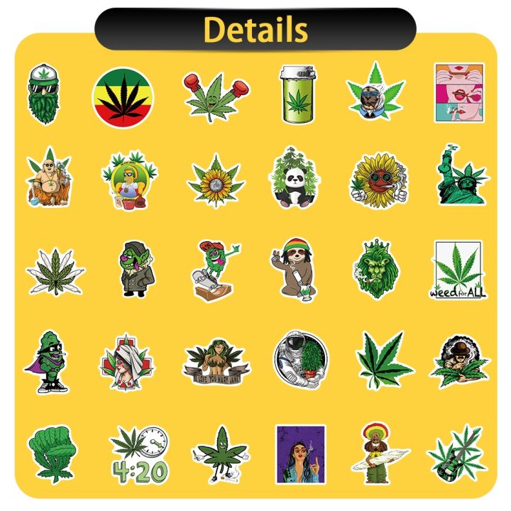 cw-30-50-100-weed-sticker-for-laptop-luggage-skateboard-smokes-characters-leaves-graffiti-decals