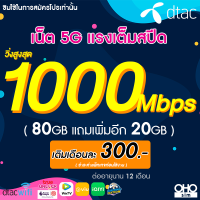 ซิมเทพ Dtac เน็ต 5G แรงเต็มสปีด วิ่งสูงสุด 1000 Mbps (80GB + แถมเพิ่มอีก 20GB) นาน 12 เดือน ซิมดีแทค (จำกัดทั้งร้านไม่เกิน 1 ซิม / ท่าน)