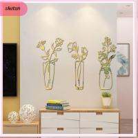 SHUTUN 3PCS/Set ดีไอวาย เครื่องประดับสำหรับห้องนั่งเล่น กาวในตัว แจกันดอกไม้3D สติ๊กเกอร์ติดผนัง กระถางปลูกต้นไม้ สติกเกอร์พื้นผิวกระจก