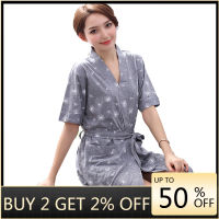 Robes Women Summer Shorts Cotton Bathrobe Plus Size Peignoir Femme Women Sleepwear Pijama Mujer Grey Floral Women Home Bathrobe