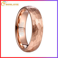 BONLAVIE 6mm Hammered Unisex Tungsten Carbide Ring Brushed Finish Rose Gold Plated Wedding Band for Men Women Size 5-10