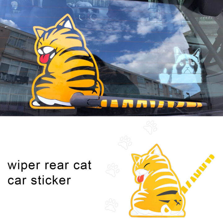 Cat Moving Tail Paws Car Stickers Windshield Rear 3d Window Wiper