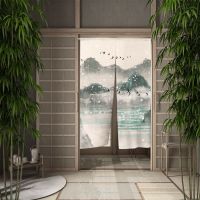 【YD】 Ink Landscape Painting Door Curtain Dining Partition Drape Entrance Hanging Half-Curtain