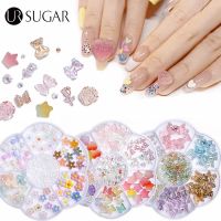 【hot sale】 ☎ B50 UR SUGAR 7 Grid/Box Yellow Blue Resin Flower Soft Sweets Nails Art DIY Decoration Nail Accessories