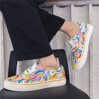 Men Women Canvas Shoes Mix Color Sneakers Couple Skate Shoes Slip on Casual Flats Comfort Low-top Vulcanized Walking Footwear