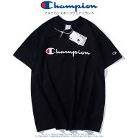 Champion เสื้อยืดแขนสั้นญี่ปุ่น,เสื้อยืดนักเรียนปักลายลำลองทรงหลวมเดรสยาวหน้าร้อนสำหรับผู้ชายและผู้หญิง