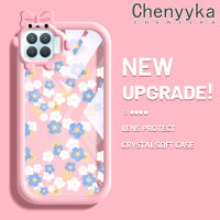 เคส Chenyyka สำหรับ A93 OPPO 2020 F17 Pro Reno 4F Reno 4 Lite ขนาดเล็กแฟชั่นดอกไม้รูปโบว์มอนสเตอร์น้อยเคสนิ่มกันกระแทกเคสโทรศัพท์โปร่งใส TPU ซิลิกาเจลป้องกันเลนส์กล้องถ่ายรูป