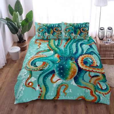 Retro Octopus Bedding Set King Queen Double Full Twin Single Size Duvet Cover Pillow Case Bed Linen Set