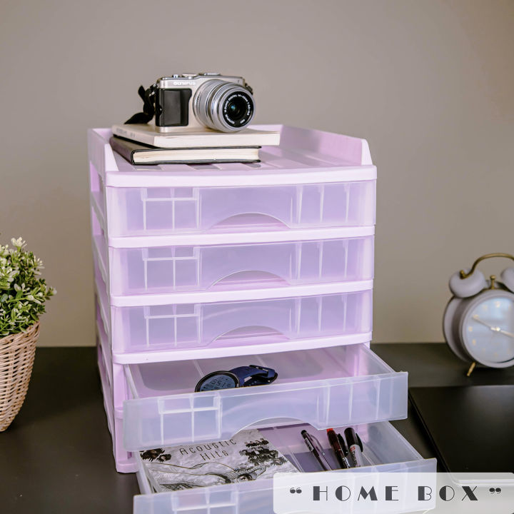 ลิ้นชักเก็บของ-5-ชั้น-ใหม่-สีม่วงพาสเทล-ตู้เก็บของ-ตั้งโต๊ะ-พร้อมถาดบน-รุ่น-a-109-1-drawer-cabinet-with-upper-tray-pastel-purple