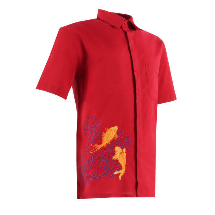 ORLANDO MEN SHORT SLEEVE JACQUARD EMBROIDERY SHIRT (FISH) Lazada