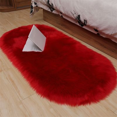（A SHACK） ผ้าห่มสีแดง FauxImitation ขนสัตว์พรมปูพื้นสีพรมหนังแกะพรม ForRoom ห้องนอน