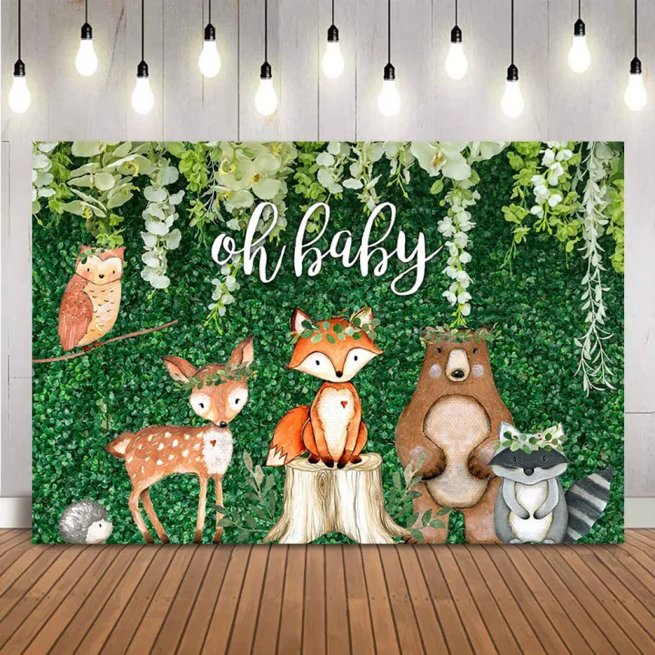 Green Grass Animals Backdrop Safari Jungle Woodland Baby Shower Theme ...