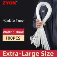 ZYCN 100Pcs Width 9MMx 400/500/600/1200 Self-Locking Nylon Cable Ties Black Harness Fixed Bicycle Plastic Extra-Large Thickening Cable Management