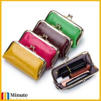 MINUTE สีทึบทึบ กระเป๋าสตางค์วินเทจศูนย์ หนังวัวแท้ กระเป๋าถือแบบหนีบ กระเป๋าใส่เหรียญ แฟชั่นสำหรับผู้หญิง ชุดกระโปรงยาว กระเป๋าใส่โทรศัพท์ สำหรับผู้หญิง