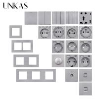 UNKAS B8สีเทา PC แผง1 Gang 1 Way Switch EU ช่องเสียบ USB Type C TV RJ45คอมพิวเตอร์ RJ12โทรศัพท์โมดูล DIY Outlet สง่างาม