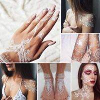 Henna White Lace Tattoo Stickers Bride Wedding Festival Face Neck Chest Arm Hand Foot Body Art Temporary 3D Tattoo Makeup Decals Stickers