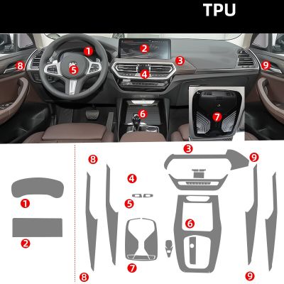 แผ่นฟิล์มใส Tpu สำหรับ BMW X3 X4 2022แผงคอนโซลกลางสติกเกอร์ตกแต่งภายในรถยนต์หน้าจอสัมผัสประตูหน้าต่างเกียร์อากาศ