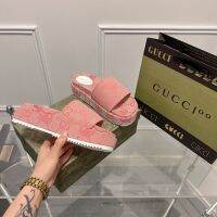 ☋∋☢ Guccis รองเท้าแตะ พื้นหนา สีชมพู ใส่สบาย แฟชั่นคู่รัก 2022