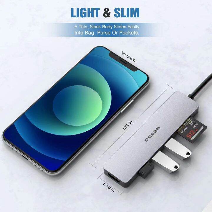 chaunceybi-usb-c-hub-multiport-6-1-aluminum-dongle-with-hdmi-output-3-3-0-ports-sd-tf-card-reader