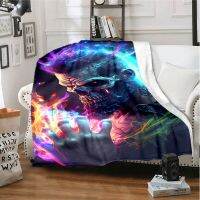 XZX180305  ho rror. Wizardry Full Color Skull Print w a rm Soft Linen Blanket Set, Suitable for Living Room, Bedroom, Bed, Sofa, Hiking,Leisure