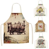 Kitchen Apron Train Car Printed Sleeveless Transportation Cotton Linen Aprons for Men Women Home Cleaning Tools Aprons