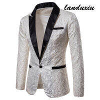 Bronzing Floral Blazer 2022 nd New Mens Patchwork One Button Blazer Jacket Party Stage Singer Costume landuxiu