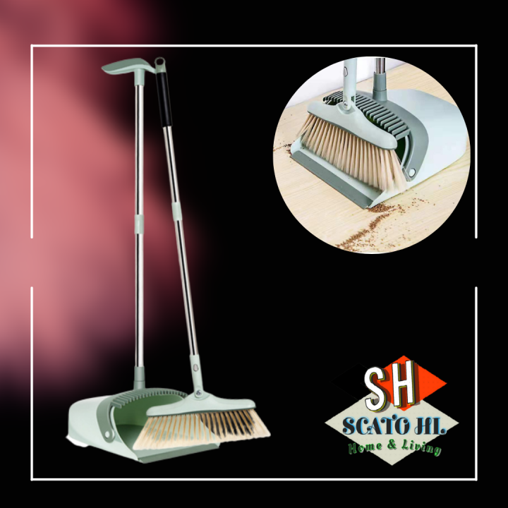 DOUBLE QUALITY Upright Standing Dustpan With Extendable Broomstick Easy