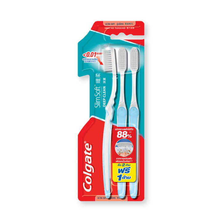 Colgate Toothbrush Slim Soft Special x 2+1.คอลเกต แปรงสีฟัน รุ่นสลิมซอฟพิเศษ แพ็ค 2 ด้าม แถม 1