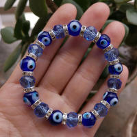 Evil Eye สร้อยข้อมือ Amulet Nazar ตุรกีสร้อยข้อมือลูกปัดคริสตัลสีฟ้าคู่สำหรับหญิงสาวเครื่องประดับแฟชั่นแบบปรับได้