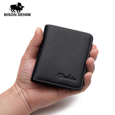 TOP☆BISON DENIM Luxury Brand Men Wallet Genuine Leather Male Mini Pocket Wallet