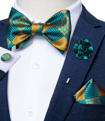 Mens Tie ชุด Bow Tie เข็มกลัด Pin ชุดแฟชั่นสีเขียวทองลายสก๊อตงานแต่งงานผีเสื้อ Bowknot Cravat Gravata ของขวัญผู้ชาย DiBanGu