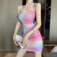 Womens Rainbow Lace Gauze Backless Dresses Sling Bodycon dress