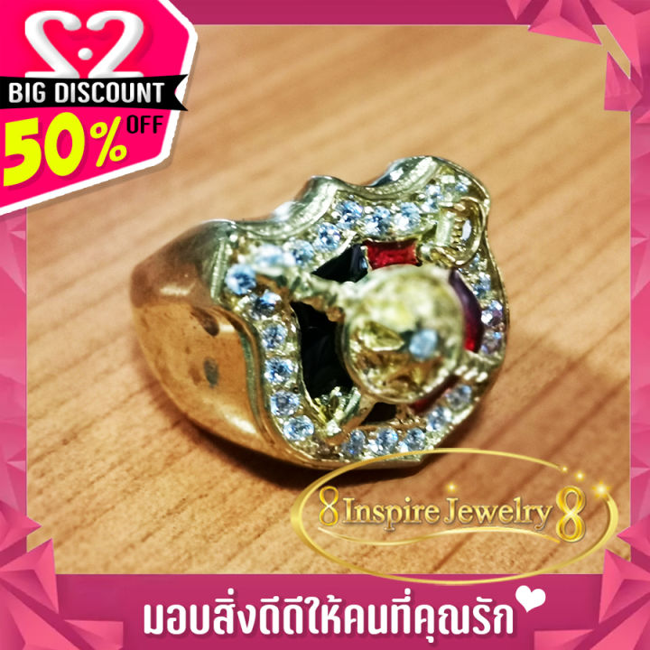 inspire-jewelry-แหวนทรงตราตำรวจล้อมเพชร-ลงยา-ตัวเรือนหล่อจากทองเหลืองแท้ทั้งวง-แบบขายดีที่สุด-ดีไซด์หรูอินเทรน-สวยหรู-งานแบบร้านทอง