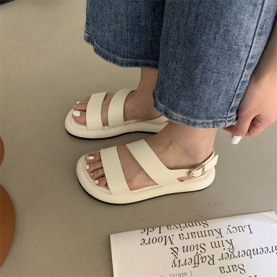 Preppy Style Thick Bottom Leisure Open Toe Roman Style Sandals 2023 Summer New Buckle Soft Bottom Super Comfortable Beach Pumps