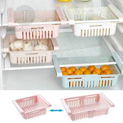 ฺBanban สินค้าพร้อมส่ง ชั้นเก็บของ T006 ยึดหดได้ แบบลิ้นชัก เพิ่มที่เก็บของในตู้เย็น ขนาด 20.5-28.5 x 16.4 ซม.