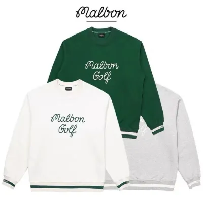 MALBON South Korea MALBON เสื้อเชิ้ตแขนยาวปักตัวอักษรสำหรับทั้งหญิงและชายเสื้อเล่นกอล์ฟเสื้อยืดกันหนาวคอกลม